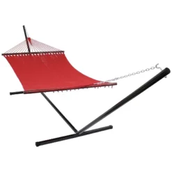 Sunnydaze Decor Sunnydaze Outdoor 2-Person Double Polyester Rope Hammock With Wood Spreader Bar And 15ft Black Steel Stand 18 Sunnydaze Decor Sunnydaze Outdoor 2-Person Double Polyester Rope Hammock With Wood Spreader Bar And 15ft Black Steel Stand -Furniture GUEST 2cca0a60 f728 4799 a8b5 5a753a2fd579