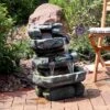 Sunnydaze Decor Sunnydaze 24"H Electric Polyresin And Fiberglass Tiered Stone Waterfall Outdoor Water Fountain With LED Lights