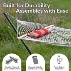 Sunnydaze Decor Sunnydaze Cotton Rope Freestanding Hammock With Spreader Bar With Portable Steel Stand And Pad And Pillow Set - 12' Stand 26 Sunnydaze Decor Sunnydaze Cotton Rope Freestanding Hammock With Spreader Bar With Portable Steel Stand And Pad And Pillow Set - 12' Stand -Furniture GUEST 2de0b82b a957 475e 8193 d91404f8e1e2