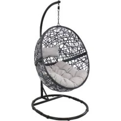 Sunnydaze Decor Sunnydaze Outdoor Resin Wicker Jackson Hanging Basket Egg Chair Swing With Cushions, Headrest, And Steel Stand Set - 3pc -Furniture GUEST 2ffe4209 52a7 410f 9700 d1825ab0c69e