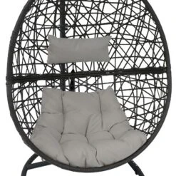 Sunnydaze Decor Sunnydaze Outdoor Resin Wicker Patio Caroline Lounge Hanging Basket Egg Chair Swing With Cushions And Steel Stand Set- 3pc -Furniture GUEST 3165ef89 d55d 47b6 b3f4 d1bb757e3ba4