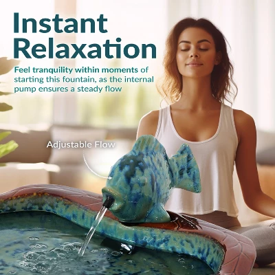 Sunnydaze Decor Sunnydaze 7"H Electric Glazed Ceramic Fish Outdoor Water Fountain 5 Sunnydaze Decor Sunnydaze 7"H Electric Glazed Ceramic Fish Outdoor Water Fountain - Image 3