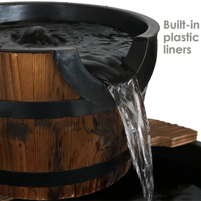 Sunnydaze Decor Sunnydaze 30"H Electric Wood Rustic Farmhouse Style 3-Tier Barrel Outdoor Water Fountain 5 Sunnydaze Decor Sunnydaze 30"H Electric Wood Rustic Farmhouse Style 3-Tier Barrel Outdoor Water Fountain - Image 3