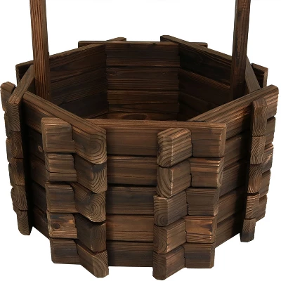 Sunnydaze Decor Sunnydaze Outdoor Fir Wood Wishing Well Garden Planter With Hanging Flower Bucket For Garden Or Yard - 45" H - Brown 6 Sunnydaze Decor Sunnydaze Outdoor Fir Wood Wishing Well Garden Planter With Hanging Flower Bucket For Garden Or Yard - 45" H - Brown - Image 4