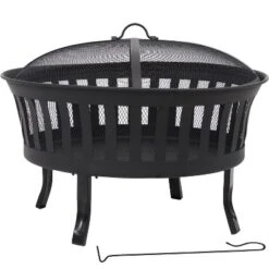 Sunnydaze Decor Sunnydaze 25" Outdoor Steel Mesh Stripe Cutout Fire Pit Set With Spark Screen And Poker Lifting Tool -Furniture GUEST 357e43cc dcc1 4575 a6de b5ebe80591ce