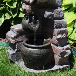 Sunnydaze Decor Sunnydaze Outdoor Polyresin Crumbling Bricks And Pots Solar Cascading Water Fountain With LED Lights And Battery Backup - 27" -Furniture GUEST 3607b431 ed5e 459c a24b 9f9205e5f68f