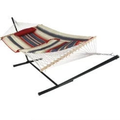 Sunnydaze Decor Sunnydaze Cotton Rope Freestanding Hammock With Spreader Bar With Portable Steel Stand And Pad And Pillow Set - 12' Stand 40 Sunnydaze Decor Sunnydaze Cotton Rope Freestanding Hammock With Spreader Bar With Portable Steel Stand And Pad And Pillow Set - 12' Stand -Furniture GUEST 3780b4fe f147 42ea 868d ca1ef0395bfe
