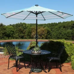 Sunnydaze Decor Sunnydaze Outdoor Aluminum Patio Umbrella With Solar LED Lights, Tilt, And Crank - 9'