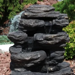 Sunnydaze Decor Sunnydaze 24"H Electric Polystone Rock Falls Waterfall Outdoor Water Fountain With LED Lights -Furniture GUEST 38530017 3ac6 4c1a bb78 4c02d8a01a5b