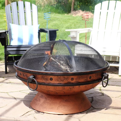 Sunnydaze Decor Sunnydaze Outdoor Camping Or Backyard Large Round Fire Pit Bowl With Handles And Spark Screen - 30" - Copper Finish 2 Sunnydaze Decor Sunnydaze Outdoor Camping Or Backyard Large Round Fire Pit Bowl With Handles And Spark Screen - 30" - Copper Finish