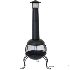 Sunnydaze Decor Sunnydaze Outdoor Backyard Patio Steel Wood-Burning Fire Pit Chiminea With Rain Cap And Mesh Sides - 66" - Black -Furniture GUEST 39d00c7d f71b 47d1 92df c04b34491e1b