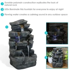 Sunnydaze Decor Sunnydaze 24"H Electric Polyresin Grotto Falls Outdoor Water Fountain With LED Lights