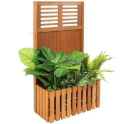 Sunnydaze Decor Sunnydaze Outdoor Garden Meranti Wood With Teak Oil Finish Planter Box With Privacy Screen And 2 Hooks For Hanging Basket Planters - 44" H - Brown -Furniture GUEST 3c8c046e 69b4 40dc b115 392a886451de
