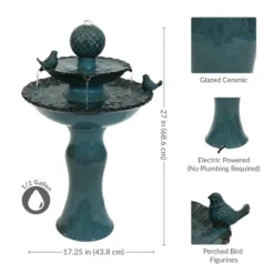 Sunnydaze Decor Sunnydaze 27"H Electric Ceramic 2-Tier Resting Birds Outdoor Water Fountain -Furniture GUEST 3d418a67 672b 4cc0 b241 45a12ee67b9c