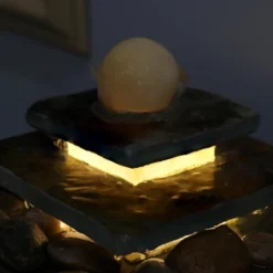 Sunnydaze Decor Sunnydaze Indoor Home Office Slate And Polished Stone Ball Tiered Tabletop Water Fountain With LED Light - 8" -Furniture GUEST 3e42df39 5fbe 4337 8187 630b7914edb7