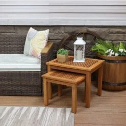 Sunnydaze Decor Sunnydaze Meranti Wood Outdoor Nesting Side Tables - Brown - 2pc -Furniture GUEST 3f25229a 75ab 4880 aa3c 08842bb1ac0f