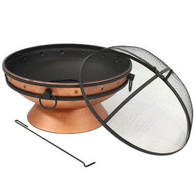 Sunnydaze Decor Sunnydaze Outdoor Camping Or Backyard Large Round Fire Pit Bowl With Handles And Spark Screen - 30" - Copper Finish 6 Sunnydaze Decor Sunnydaze Outdoor Camping Or Backyard Large Round Fire Pit Bowl With Handles And Spark Screen - 30" - Copper Finish - Image 5