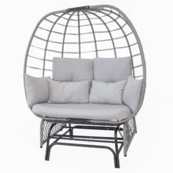 Sunnydaze Decor Sunnydaze Outdoor Polyrattan Double Egg Chair Glider With Cushions And Pillows - Gray -Furniture GUEST 42611a0f 30fc 4760 b64d d5b1089c7b0e