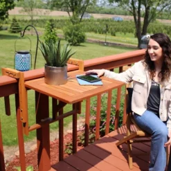 Sunnydaze Decor Sunnydaze Outdoor Folding Balcony Railing Table - Meranti Wood Construction - Brown -Furniture GUEST 426274bf ae13 47fa b480 4080cff694b9