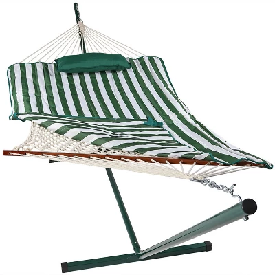 Sunnydaze Decor Sunnydaze Cotton Rope Freestanding Hammock With Spreader Bar With Portable Steel Stand And Pad And Pillow Set - 12' Stand 19 Sunnydaze Decor Sunnydaze Cotton Rope Freestanding Hammock With Spreader Bar With Portable Steel Stand And Pad And Pillow Set - 12' Stand - Image 17