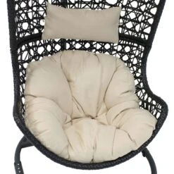 Sunnydaze Decor Sunnydaze Outdoor Resin Wicker Patio Cordelia Hanging Basket Egg Chair Swing With Cushion, Headrest, And Steel Stand Set - Beige - 3pc -Furniture GUEST 43dc6411 d6c4 4433 8442 dcb3cf9e3295