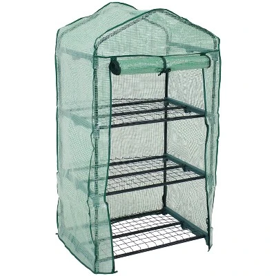 Sunnydaze Decor Sunnydaze Outdoor Portable Growing Rack 3-Tier Greenhouse With Roll-Up Door - 3 Shelves - Green 13 Sunnydaze Decor Sunnydaze Outdoor Portable Growing Rack 3-Tier Greenhouse With Roll-Up Door - 3 Shelves - Green - Image 11