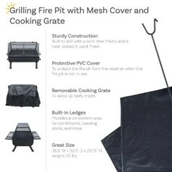Sunnydaze Decor Sunnydaze Steel Grilling Fire Pit With Mesh Spark Screen And Protective PVC Cover - Black - 36." W X 32.5" D X 23.75" H -Furniture GUEST 44e11de4 9307 43c5 851b caa0cabfdd82