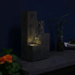 Sunnydaze Decor Sunnydaze Indoor Home Office Polyresin Faux Wooden Tiered Columns Tabletop Fountain With LED Lights - 13" -Furniture GUEST 46239146 9b8c 4b8e bb6c dbc4c1d5cc24