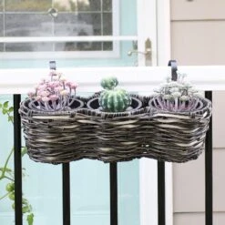 Sunnydaze Decor Sunnydaze Indoor/Outdoor Polyrattan Over-the-Rail Tri-Planter With 3 Round Black Plastic Liners -Furniture GUEST 471ca128 4969 4c41 8a9f f2fe5c05c133