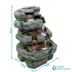 Sunnydaze Decor Sunnydaze 24"H Electric Polyresin And Fiberglass Tiered Stone Waterfall Outdoor Water Fountain With LED Lights -Furniture GUEST 48989b44 98cf 42fb ad5b 10ab6f172804
