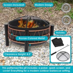 Sunnydaze Decor Sunnydaze Steel Fire Pit With Bronze Trapezoid Pattern And PVC Cover - 24.5" Round - Black -Furniture GUEST 494c51f8 79ca 43aa 9937 c147678765df