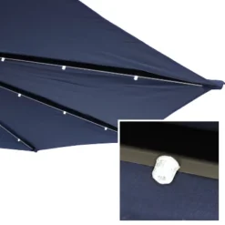 Sunnydaze Decor Sunnydaze Solar Outdoor Half Patio Umbrella With LED Lights And Crank - 9' - Navy Blue -Furniture GUEST 4a50b6f5 87a7 4c3b a282 1b8d5155c8a3