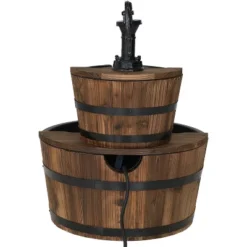 Sunnydaze Decor Sunnydaze Electric Fir Wood 2-Tier Farmhouse Barrel With Metal Decorative Hand Pump Outdoor Water Fountain -Furniture GUEST 4b57fb31 5d5e 4810 8338 fc45a571a245