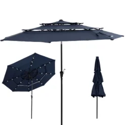 Sunnydaze Decor Sunnydaze 3-Tier Outdoor Patio Umbrella With Polyester Canopy, Solar LED Lights, Push Button Tilt And Crank - 10' - Navy -Furniture GUEST 4bac610c b9d5 4600 a2ef f1b3ecf272b7
