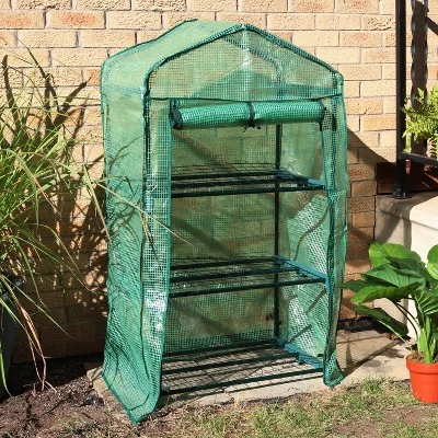 Sunnydaze Decor Sunnydaze Outdoor Portable Growing Rack 3-Tier Greenhouse With Roll-Up Door - 3 Shelves - Green 6 Sunnydaze Decor Sunnydaze Outdoor Portable Growing Rack 3-Tier Greenhouse With Roll-Up Door - 3 Shelves - Green - Image 4