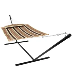 Sunnydaze Decor Sunnydaze 2-Person Quilted Fabric Spreader Bar Hammock With Detachable Pillow And Stand - 400 Lb Weight Capacity/15' Stand -Furniture GUEST 4c59d1f3 e183 41ee 8cc4 3736f262b528