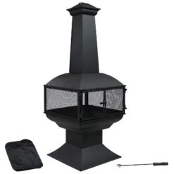 Sunnydaze Decor Sunnydaze Outdoor Backyard Patio Steel 360-Degree View Wood-Burning Fire Pit Chiminea With Wood Grate And Poker - 57" - Black -Furniture GUEST 4d430c51 8223 4217 9141 50309b7aa8a9
