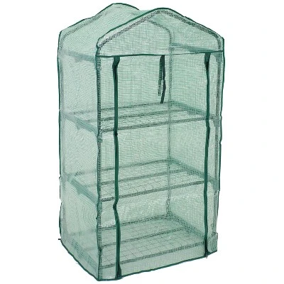 Sunnydaze Decor Sunnydaze Outdoor Portable Growing Rack 3-Tier Greenhouse With Roll-Up Door - 3 Shelves - Green 3 Sunnydaze Decor Sunnydaze Outdoor Portable Growing Rack 3-Tier Greenhouse With Roll-Up Door - 3 Shelves - Green