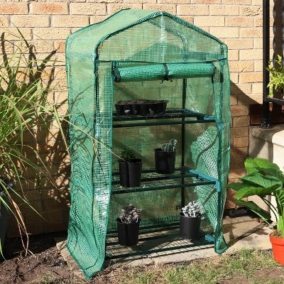 Sunnydaze Decor Sunnydaze Outdoor Portable Growing Rack 3-Tier Greenhouse With Roll-Up Door - 3 Shelves - Green 8 Sunnydaze Decor Sunnydaze Outdoor Portable Growing Rack 3-Tier Greenhouse With Roll-Up Door - 3 Shelves - Green - Image 6