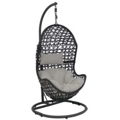 Sunnydaze Decor Sunnydaze Outdoor Resin Wicker Patio Cordelia Hanging Basket Egg Chair Swing With Cushion, Headrest, And Steel Stand Set- 3pc -Furniture GUEST 51cce6fd 16d2 4214 9af6 abaab3ddae97