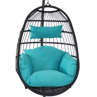 Sunnydaze Decor Sunnydaze Outdoor Resin Wicker Patio Penelope Hanging Basket Egg Chair Swing With Cushions, Headrest, And Steel Stand Set - 3pc 8 Sunnydaze Decor Sunnydaze Outdoor Resin Wicker Patio Penelope Hanging Basket Egg Chair Swing With Cushions, Headrest, And Steel Stand Set - 3pc - Image 6