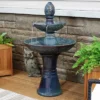 Sunnydaze Decor Sunnydaze 38"H Electric Ceramic 2-Tier Outdoor Water Feature With LED Lights, Green