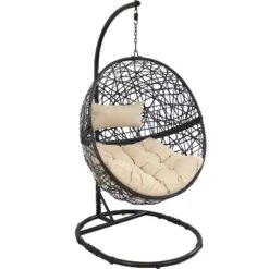Sunnydaze Decor Sunnydaze Outdoor Resin Wicker Jackson Hanging Basket Egg Chair Swing With Cushions, Headrest, And Steel Stand Set - 3pc -Furniture GUEST 5321d9d2 0e7c 4615 9e03 03ebb604f9be