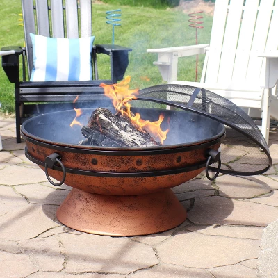 Sunnydaze Decor Sunnydaze Outdoor Camping Or Backyard Large Round Fire Pit Bowl With Handles And Spark Screen - 30" - Copper Finish 7 Sunnydaze Decor Sunnydaze Outdoor Camping Or Backyard Large Round Fire Pit Bowl With Handles And Spark Screen - 30" - Copper Finish - Image 6