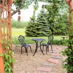 Sunnydaze Decor Sunnydaze Floral Design Cast Aluminum Outdoor Patio Bistro Set, Black, 3pc -Furniture GUEST 561c4b5c 8082 45dd 8d99 a3dc7c9828a4