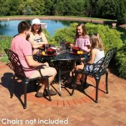 Sunnydaze Decor Sunnydaze Outdoor Crossweave Design Black Cast Aluminum Round Patio Dining Table With Umbrella Hole -Furniture GUEST 56c78f3c 3fd7 4e6e b803 5747513646a3