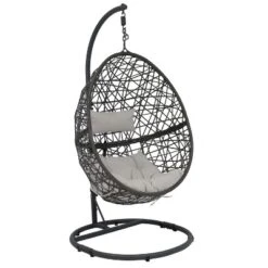 Sunnydaze Decor Sunnydaze Outdoor Resin Wicker Patio Caroline Lounge Hanging Basket Egg Chair Swing With Cushions And Steel Stand Set- 3pc -Furniture GUEST 57ec6bab 8f5b 4d94 8db7 cdb63cd6a3e1