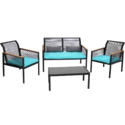 Sunnydaze Decor Sunnydaze Outdoor Rattan Coachford Patio Conversation Furniture Set With Loveseat, Chairs, Seat Cushions, And Coffee Table - 4pc -Furniture GUEST 57fc84b6 1d1e 4828 817b 8a983ceeabdc