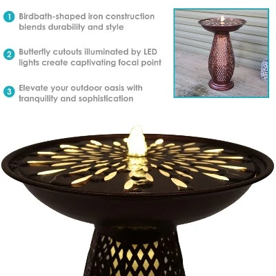Sunnydaze Decor Sunnydaze Iron Crosshatch Bird Bath Water Fountain With LED Lights - 28.75" 3 Sunnydaze Decor Sunnydaze Iron Crosshatch Bird Bath Water Fountain With LED Lights - 28.75"