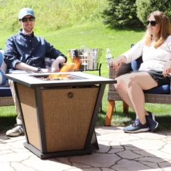 Sunnydaze Decor Sunnydaze Reykir Modern Smokeless Metal Outdoor Fire Pit With Tile Tabletop And Rafa Fabric Sides - 24" H -Furniture GUEST 5a82cf53 408f 4e7d 968d d707cab92ad7